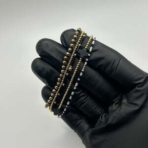 Enewton Inspired Bead Bracelets Waterproof Gold Plated 5 Pc New Stretchy Black